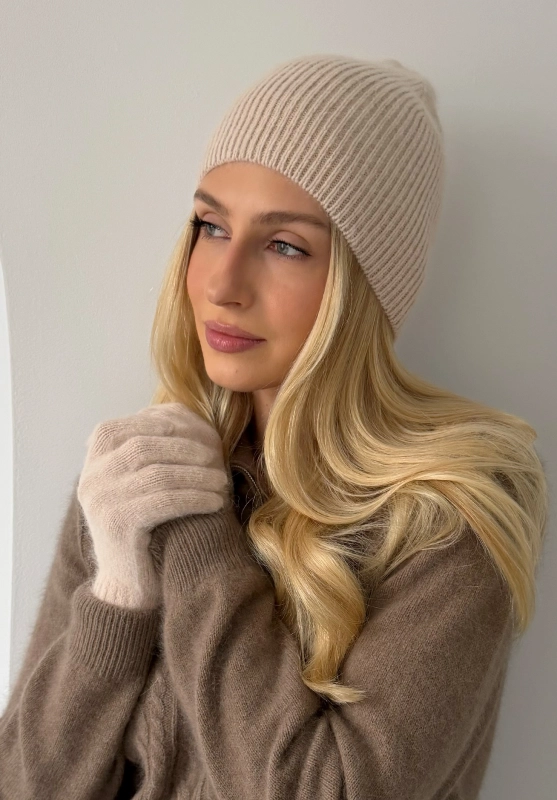 CZAPKA I RĘKAWICZKI BEIGE merino&angora