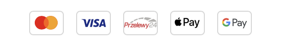 Akceptowane metody płatności: Mastercard, Visa, Przelewy24, Apple Pay, Google Pay